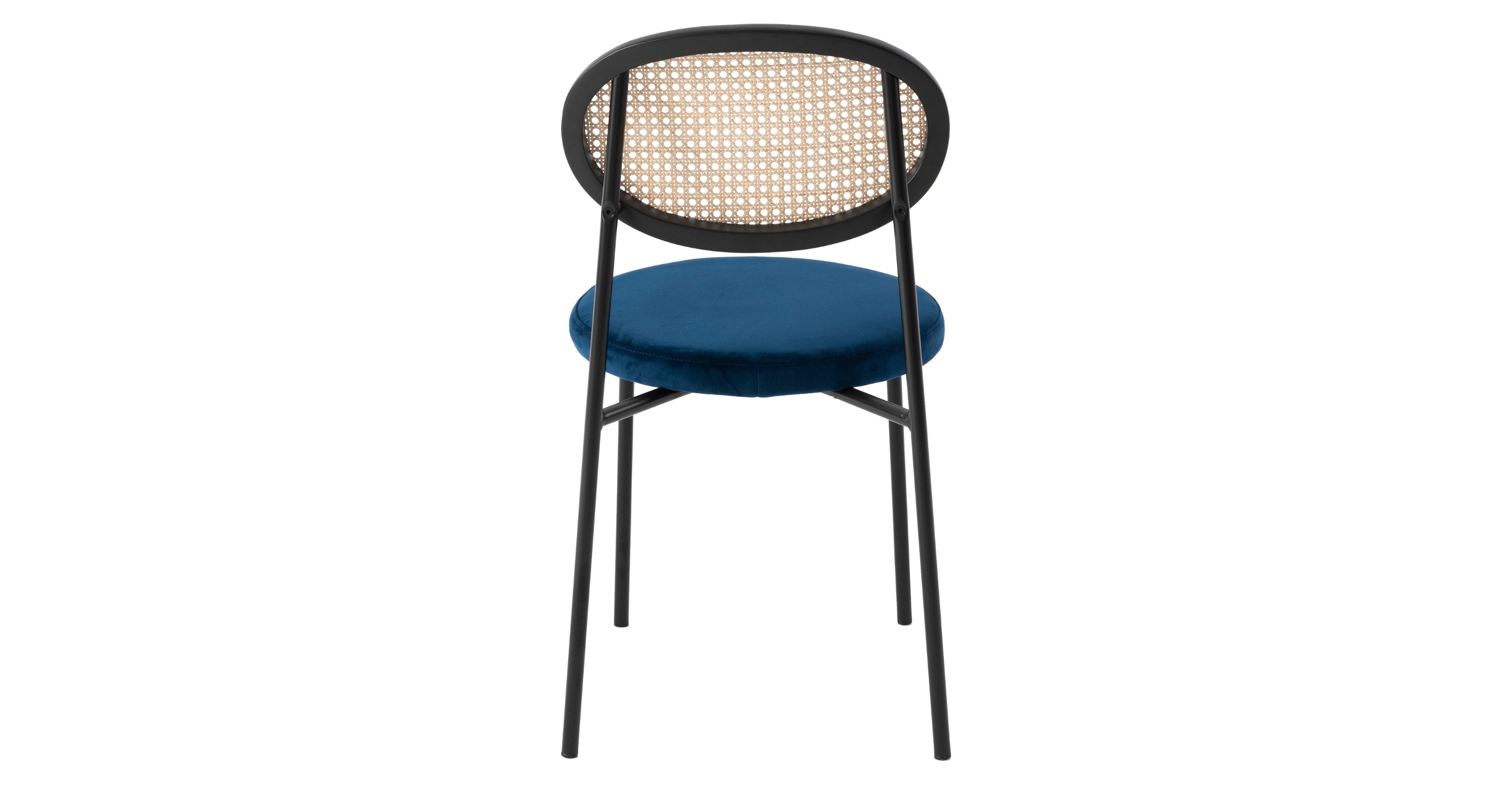 Euston Modern Upholstered Dining Chair with Round Wicker/Velvet Back Style Navy Blue / Wicker