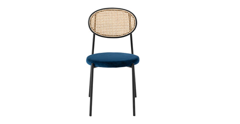 Euston Modern Upholstered Dining Chair with Round Wicker/Velvet Back Style Navy Blue / Wicker