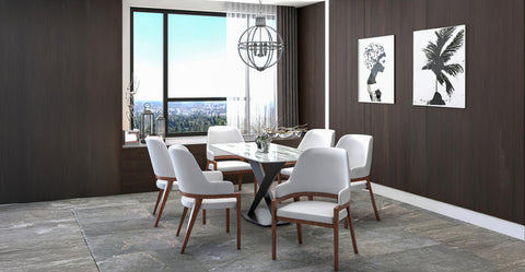 Ethora Dining Chair Upholstered in Leather with Curved Open Back Design and Rubberwood Frame White