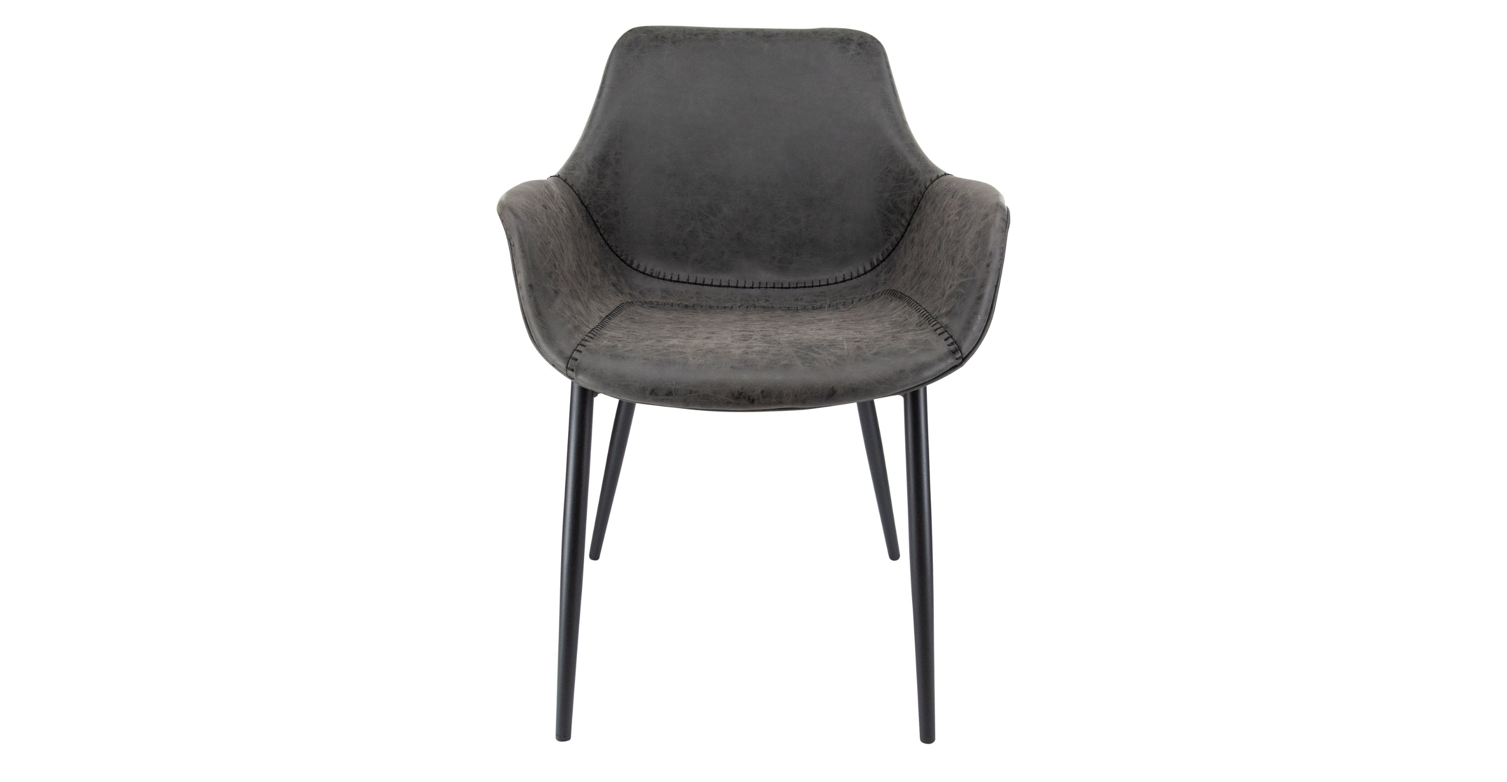 Markley Modern Leather Dining Arm Chair With Metal Legs Charcoal Black / Black