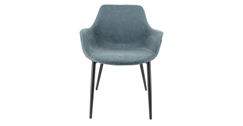 Markley Modern Leather Dining Arm Chair With Metal Legs Peacock Blue / Black