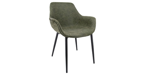 Markley Modern Leather Dining Arm Chair With Metal Legs Olive Green / Black