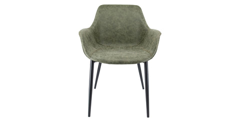 Markley Modern Leather Dining Arm Chair With Metal Legs Olive Green / Black