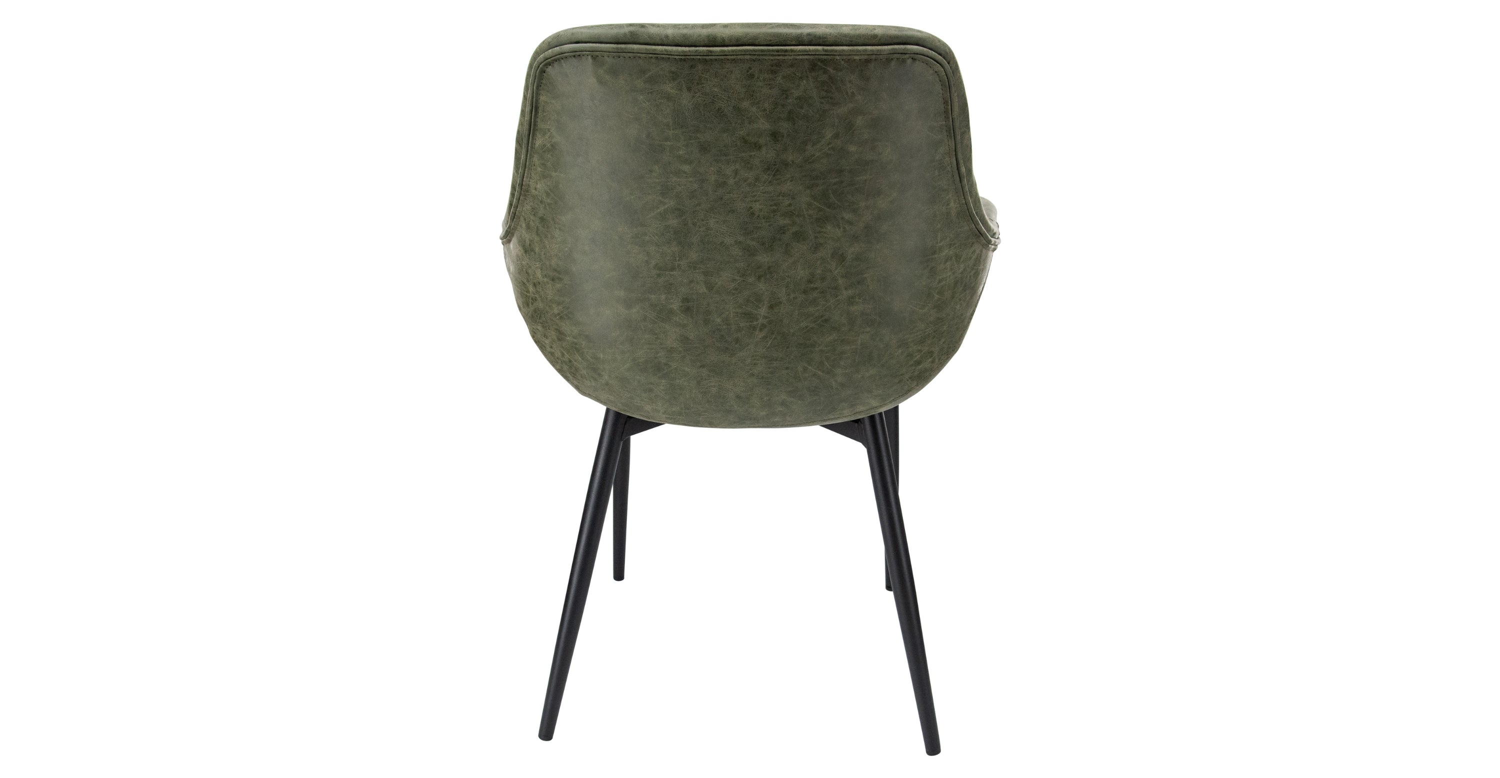 Markley Modern Leather Dining Arm Chair With Metal Legs Olive Green / Black