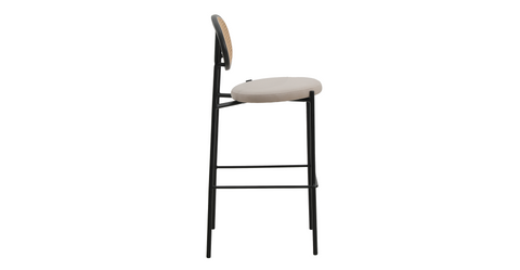 Euston Wicker Bar Stool with Black Powder Coated Steel Frame and Footrest Beige