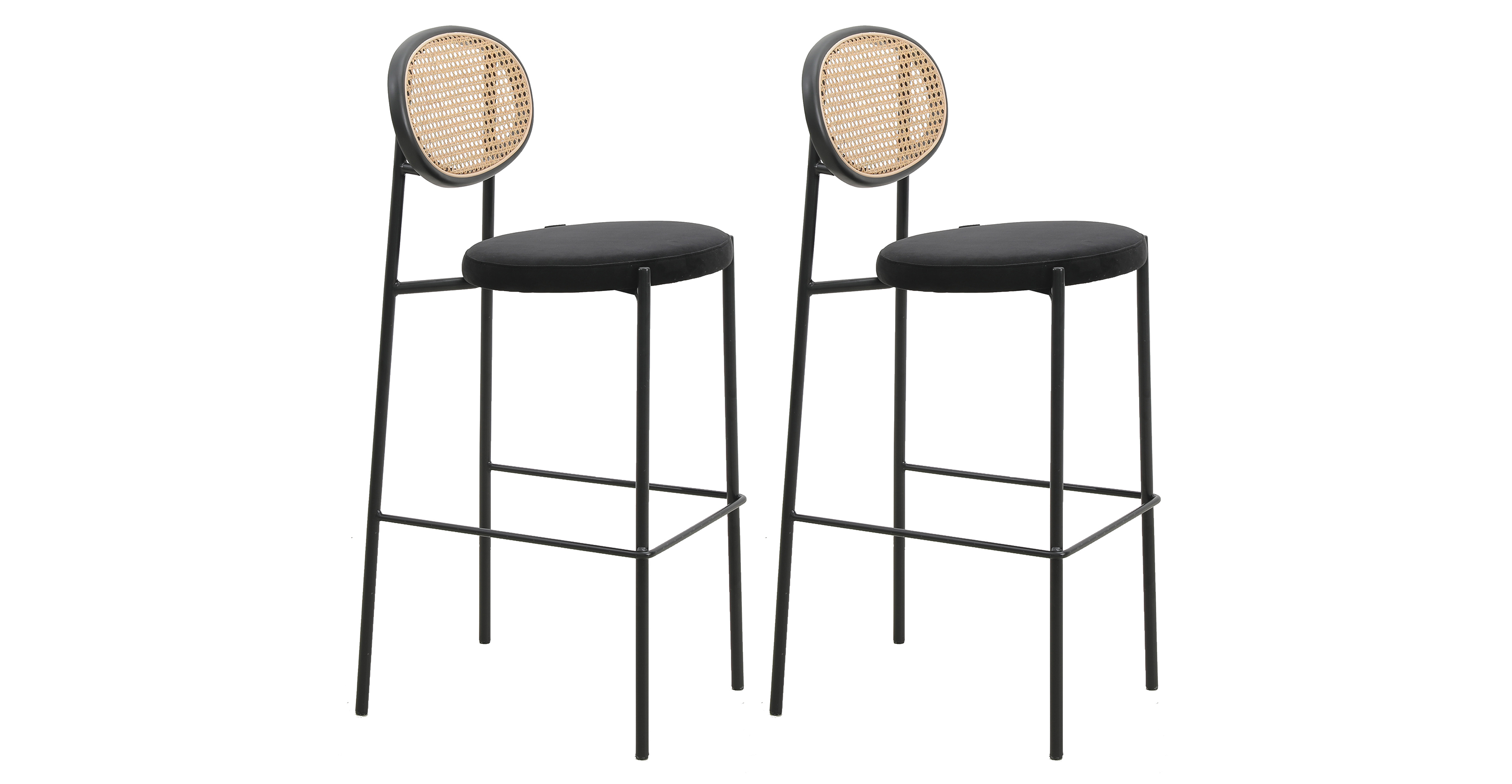 Euston Wicker Bar Stool with Black Powder Coated Steel Frame and Footrest Black