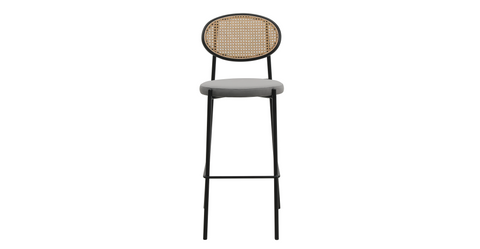 Euston Wicker Bar Stool with Black Powder Coated Steel Frame and Footrest Grey