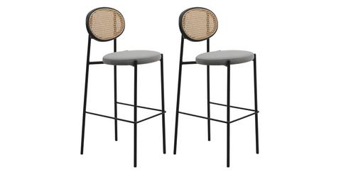 Euston Wicker Bar Stool with Black Powder Coated Steel Frame and Footrest Grey