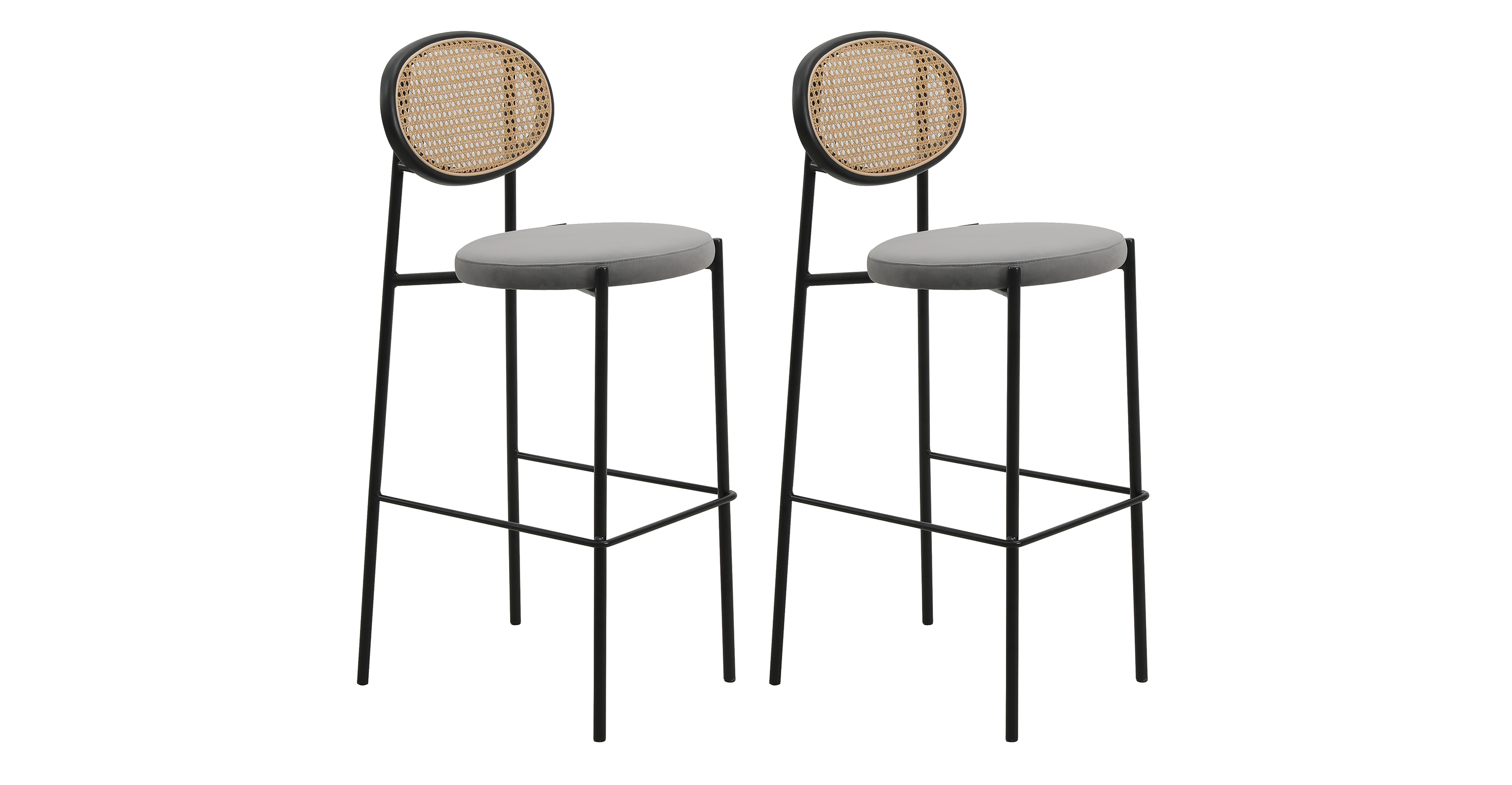 Euston Wicker Bar Stool with Black Powder Coated Steel Frame and Footrest Grey