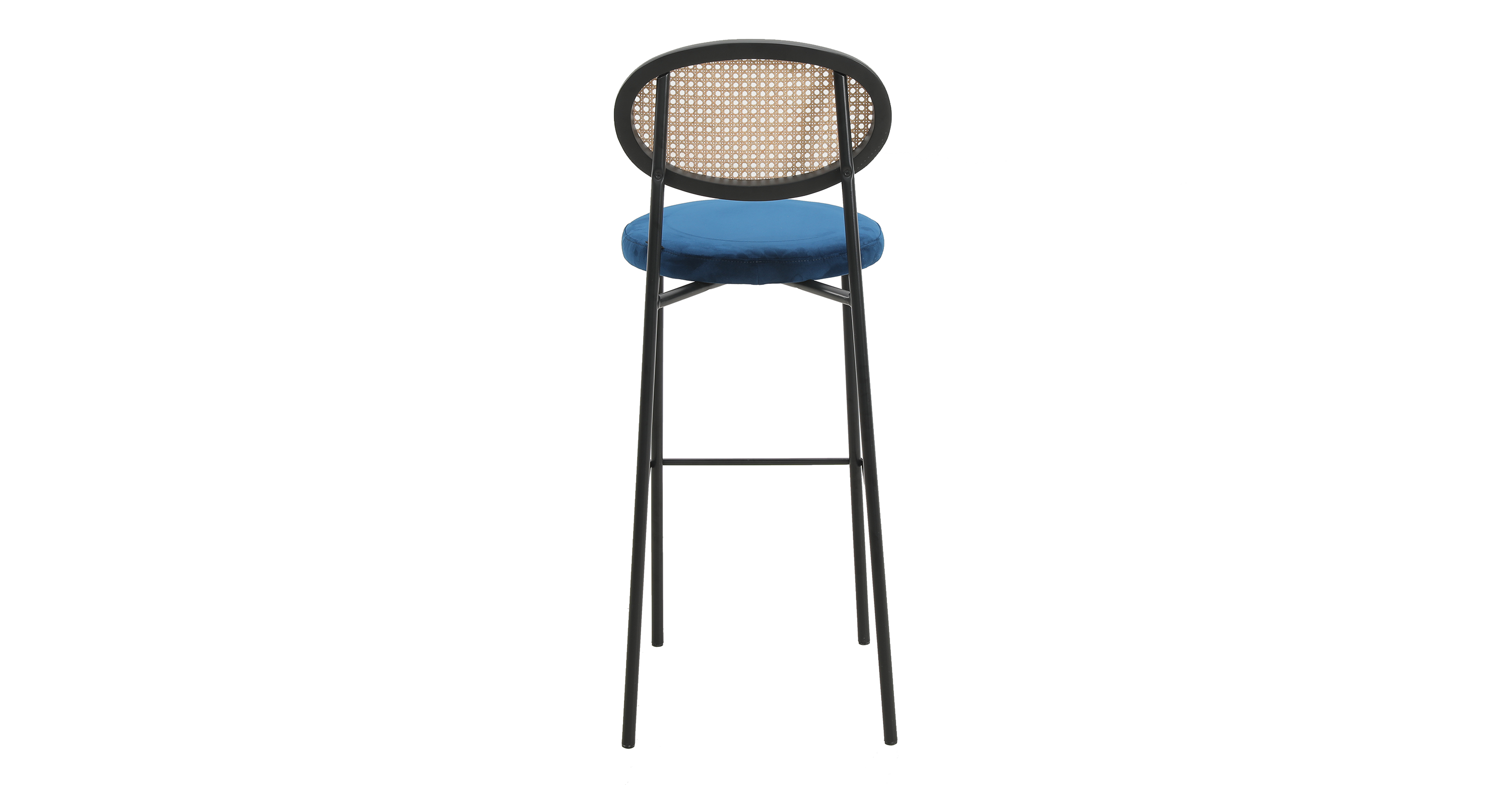 Euston Wicker Bar Stool with Black Powder Coated Steel Frame and Footrest Navy Blue