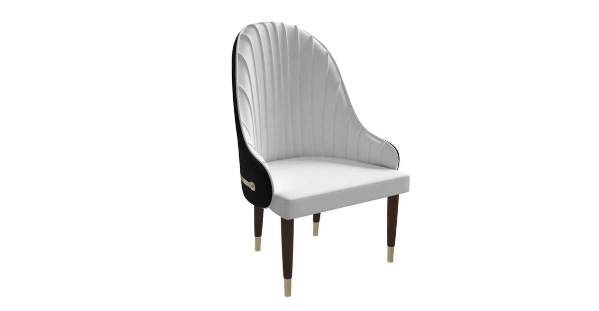 Elara Leather Dining Chair with Elegant Ripple Back and Gold Accents in Rubberwood Black/White