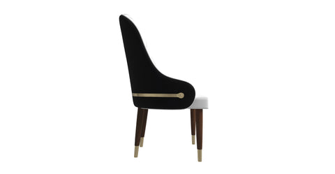 Elara Leather Dining Chair with Elegant Ripple Back and Gold Accents in Rubberwood Black/White