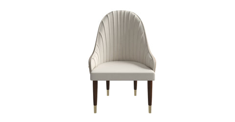 Elara Leather Dining Chair with Elegant Ripple Back and Gold Accents in Rubberwood Cream