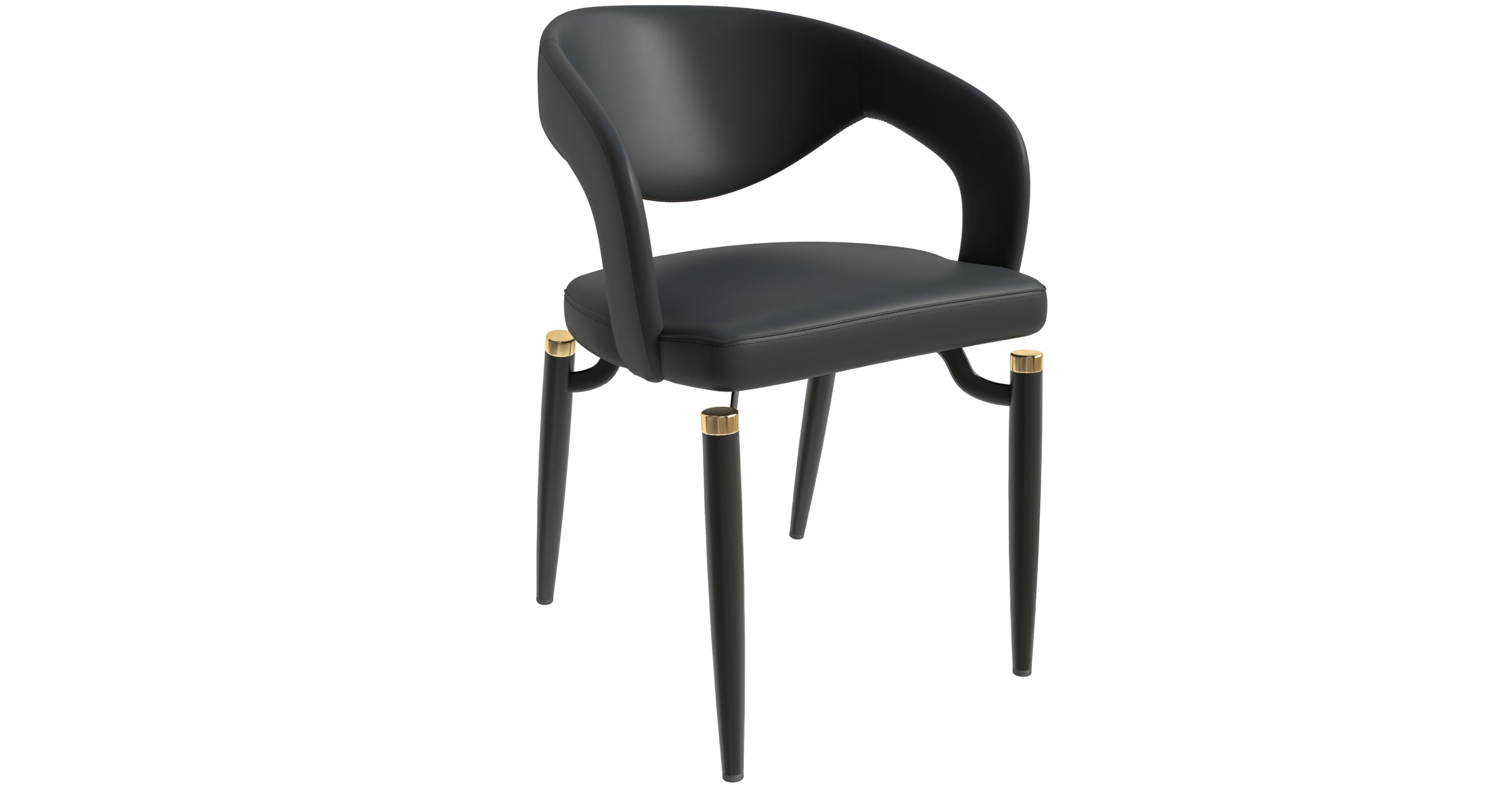 Entice Dining Chairs Upholstered Leather Seat and Curved Back in Black Iron Legs Charcoal Black