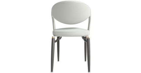 Entice Dining Chairs Upholstered Leather Seat and Curved Back in Black Iron Legs Grey