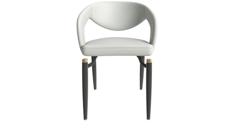 Entice Dining Chairs Upholstered Leather Seat and Curved Back in Black Iron Legs Grey