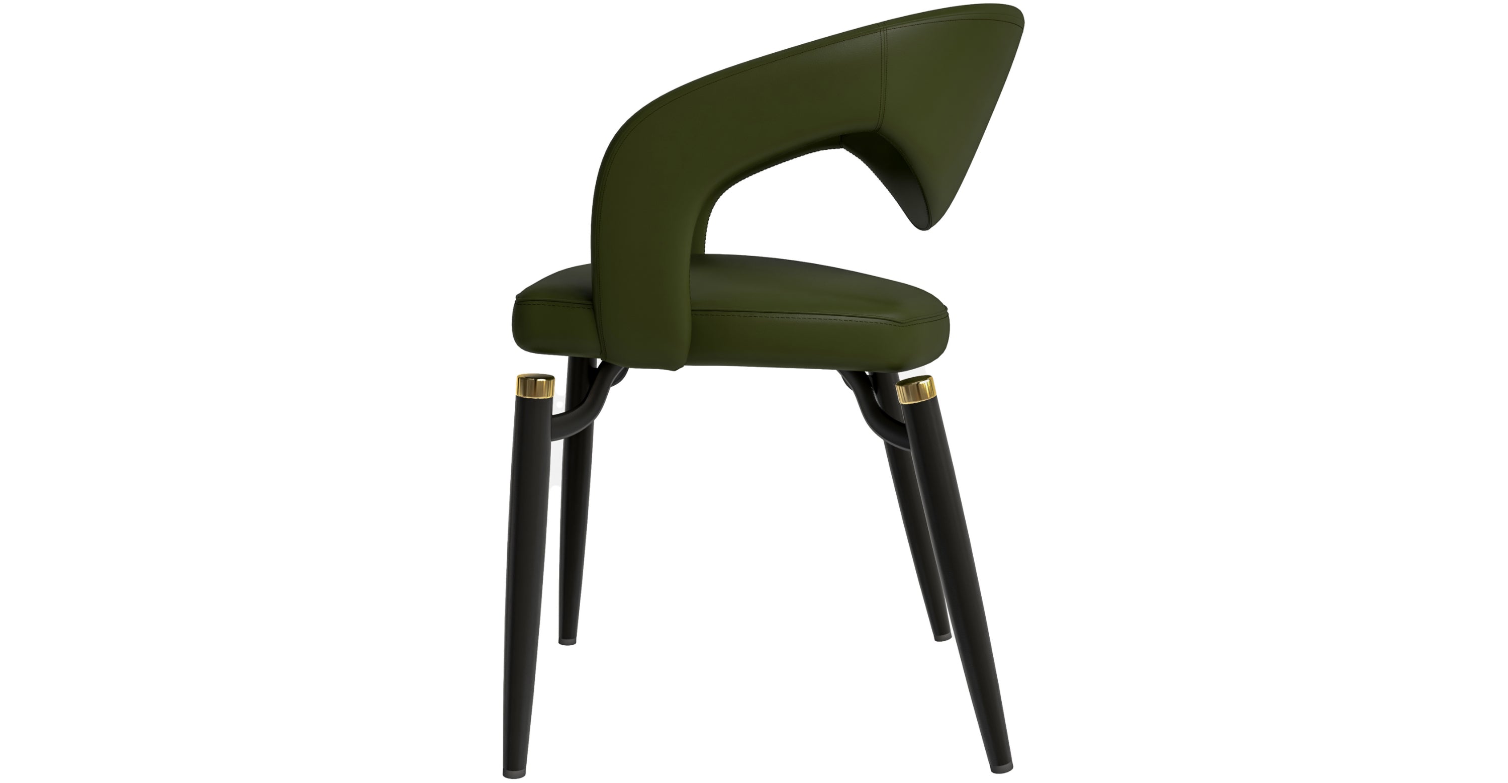 Entice Dining Chairs Upholstered Leather Seat and Curved Back in Black Iron Legs Green