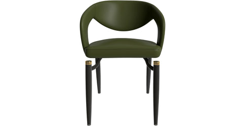 Entice Dining Chairs Upholstered Leather Seat and Curved Back in Black Iron Legs Green