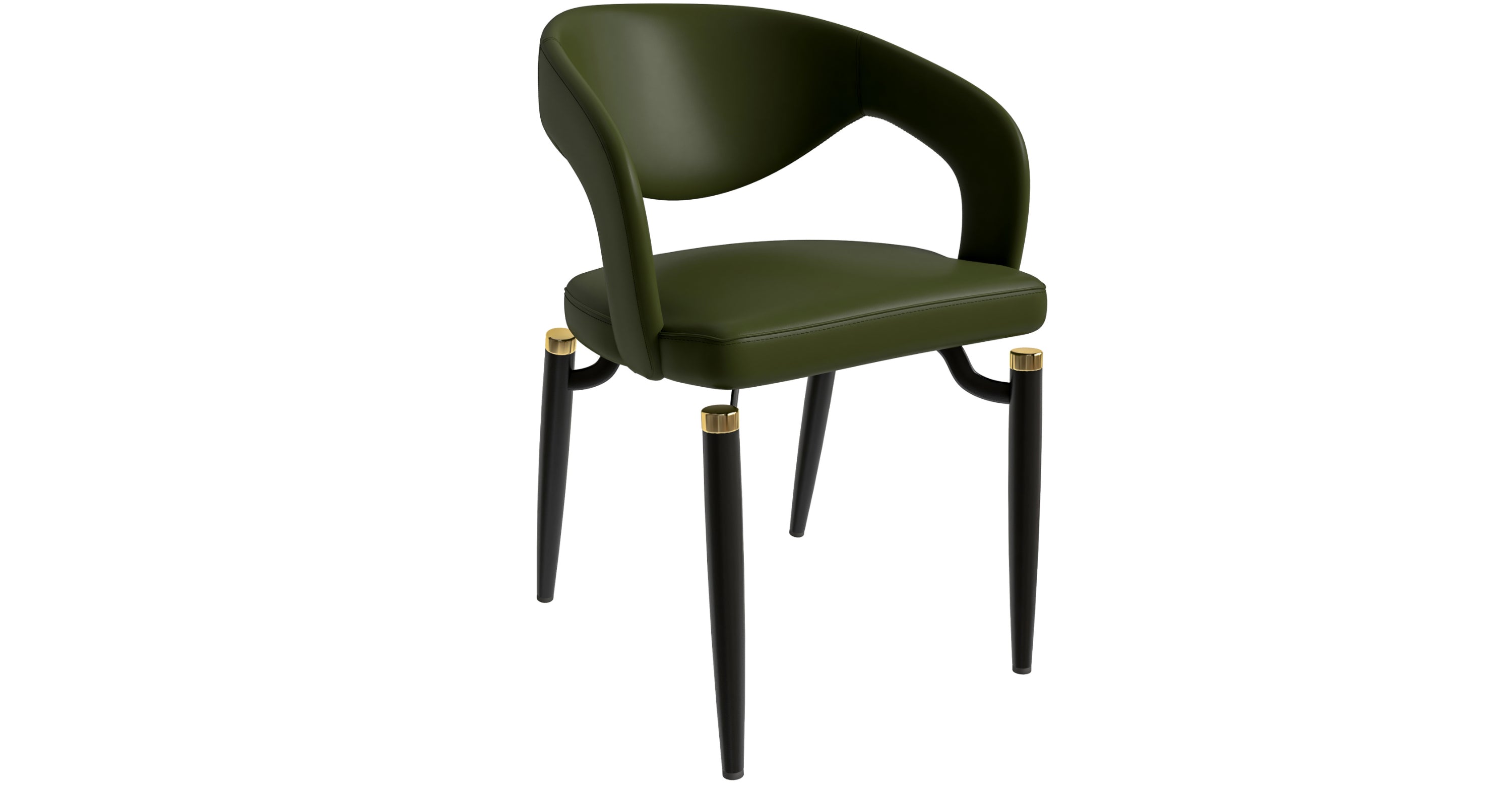 Entice Dining Chairs Upholstered Leather Seat and Curved Back in Black Iron Legs Green