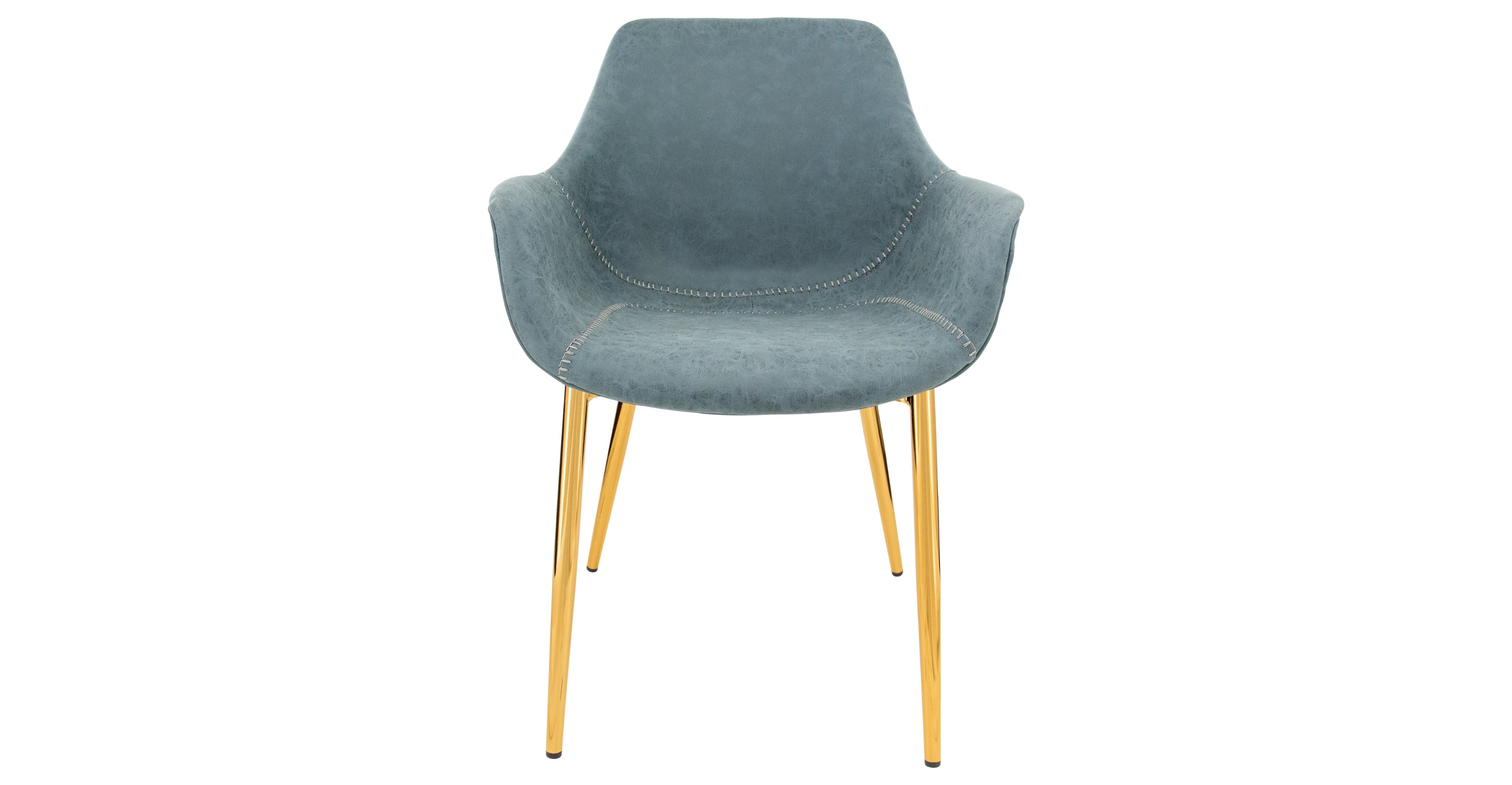 Markley Modern Leather Dining Arm Chair With Metal Legs Peacock Blue / Gold