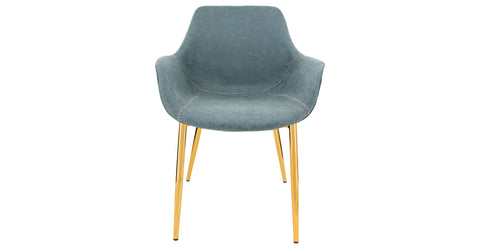 Markley Modern Leather Dining Arm Chair With Metal Legs Peacock Blue / Gold