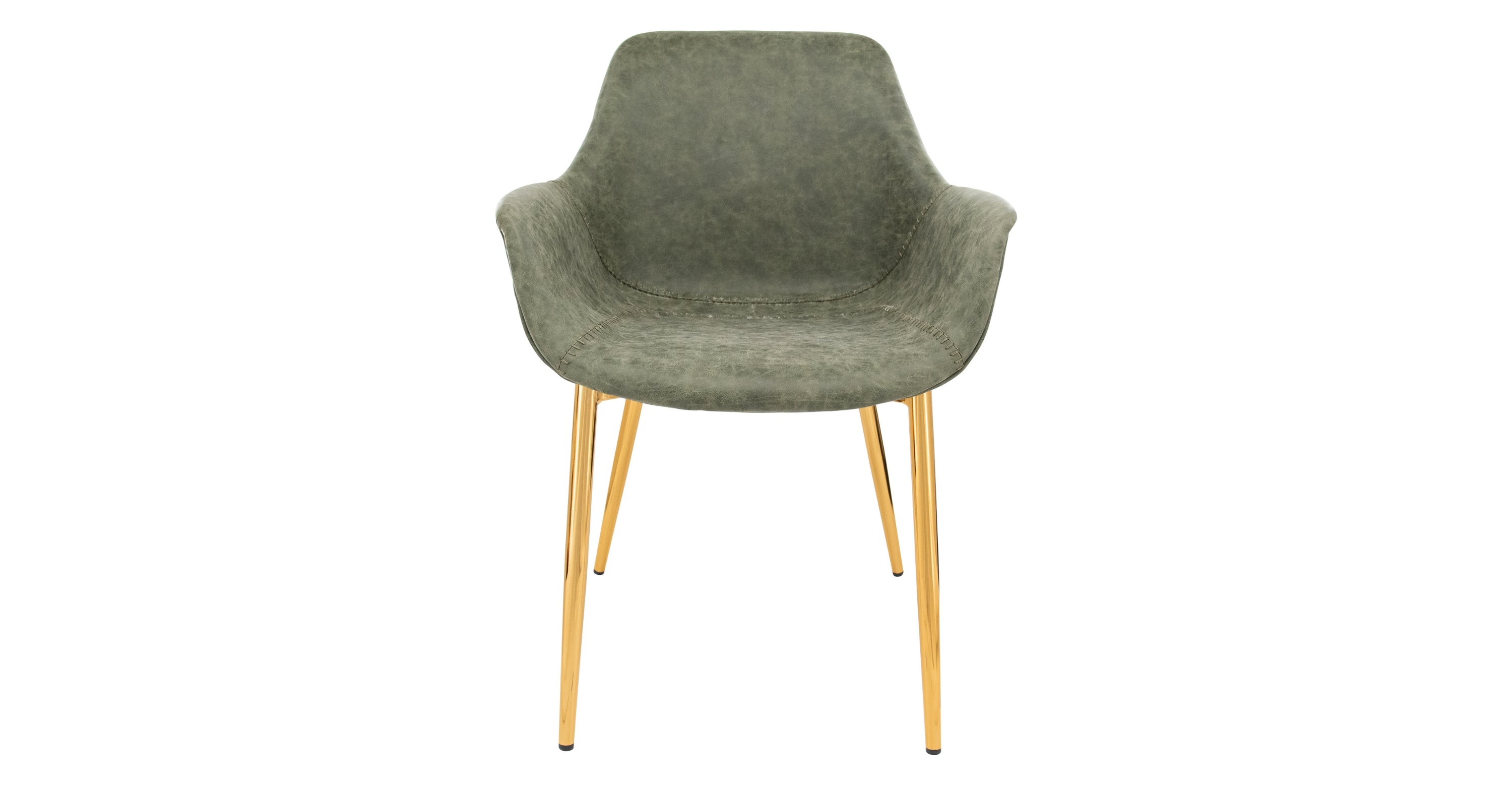 Markley Modern Leather Dining Arm Chair With Metal Legs Olive Green / Gold