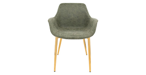 Markley Modern Leather Dining Arm Chair With Metal Legs Olive Green / Gold