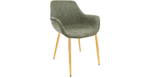 Markley Modern Leather Dining Arm Chair With Metal Legs Olive Green / Gold