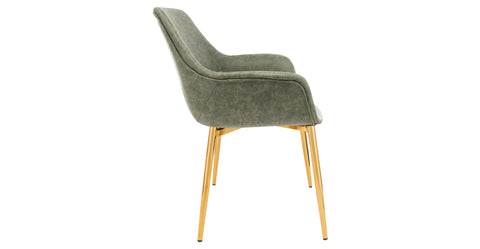 Markley Modern Leather Dining Arm Chair With Metal Legs Olive Green / Gold