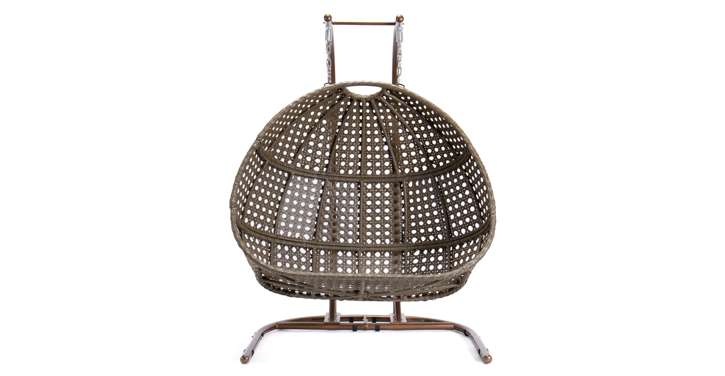 Wicker Hanging Double Egg Beige Swing Chair with an Iron Base Amber