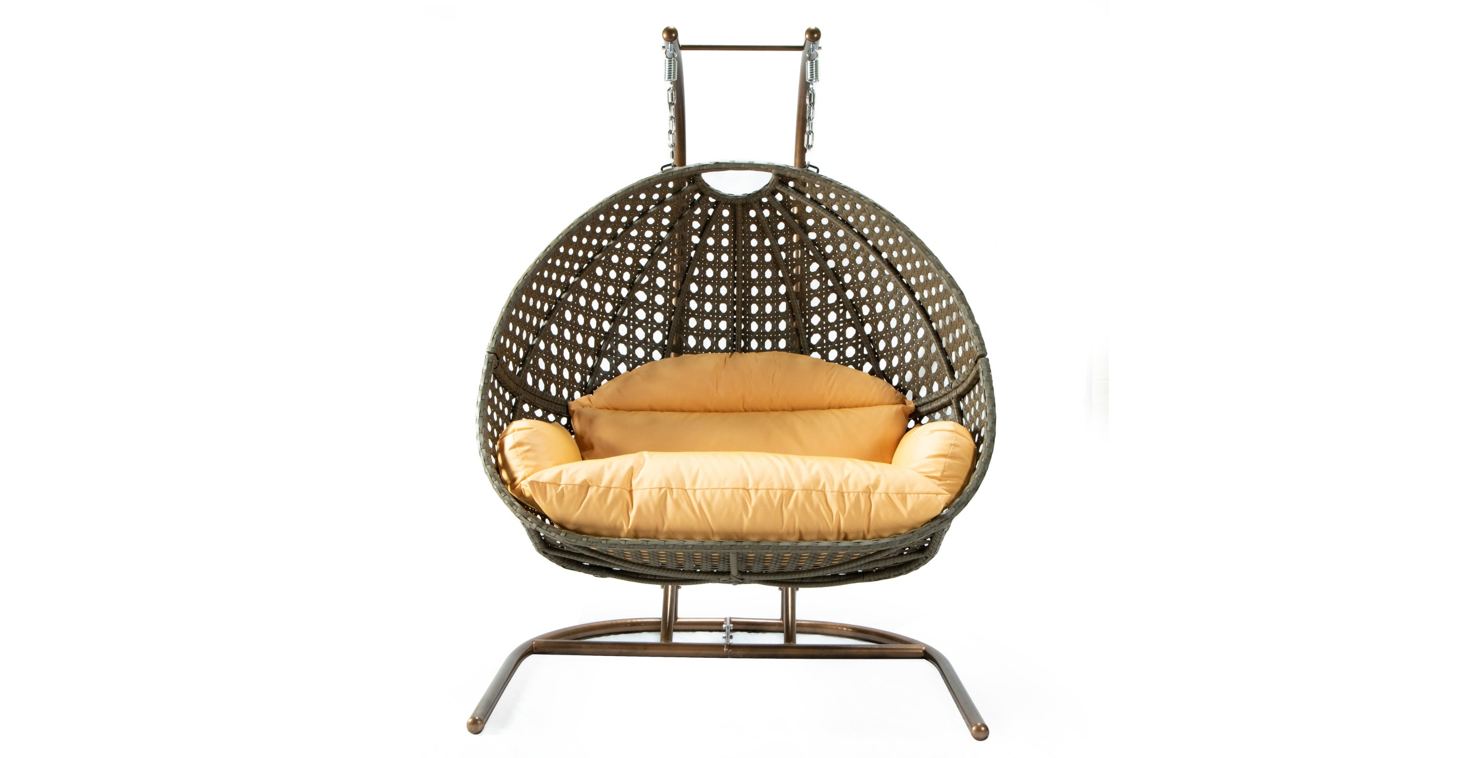 Wicker Hanging Double Egg Beige Swing Chair with an Iron Base Light Orange