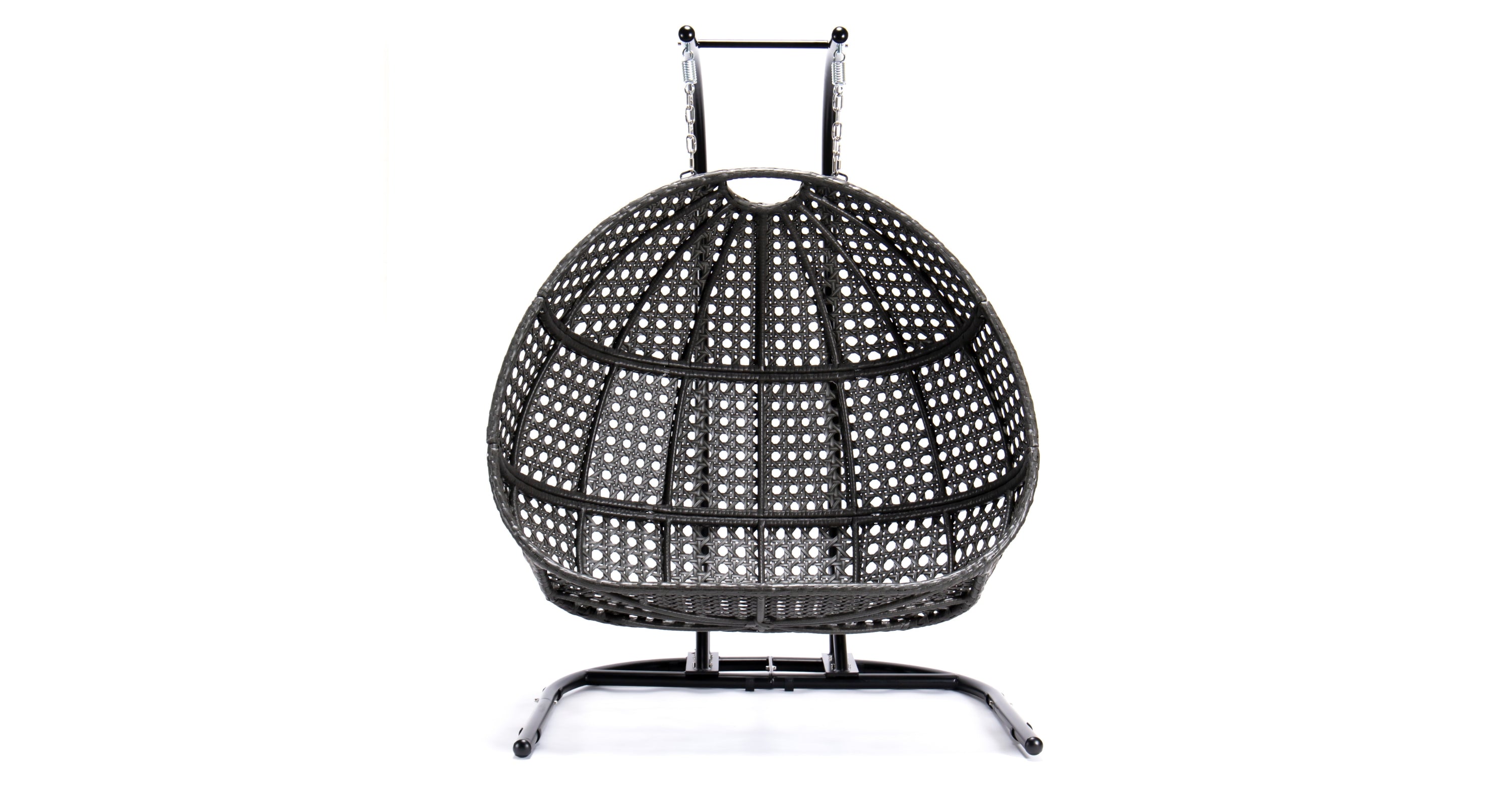 Wicker Hanging Double Egg Charcoal Swing Chair with an Iron Base Brown