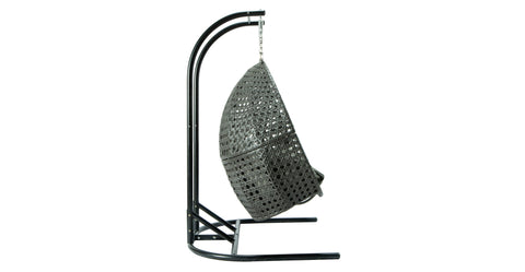 Wicker Hanging Double Egg Charcoal Swing Chair with an Iron Base Dark Grey