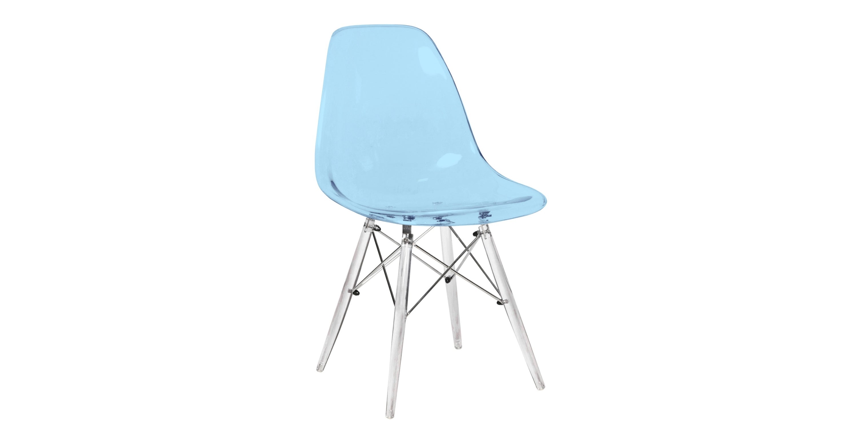 Dover and Cresco Modern Dining Chair Molded Side Chair with Base Transparent Blue / Acrylic