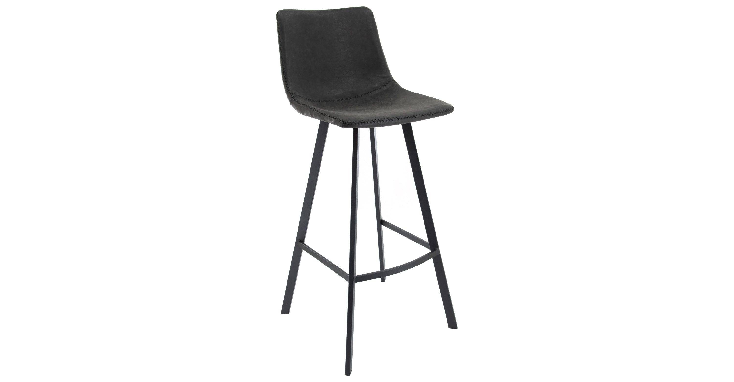 Elland Modern Upholstered Leather Bar Stool With Iron Legs & Footrest Charcoal Black