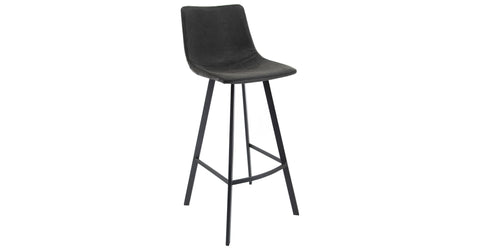 Elland Modern Upholstered Leather Bar Stool With Iron Legs & Footrest Charcoal Black