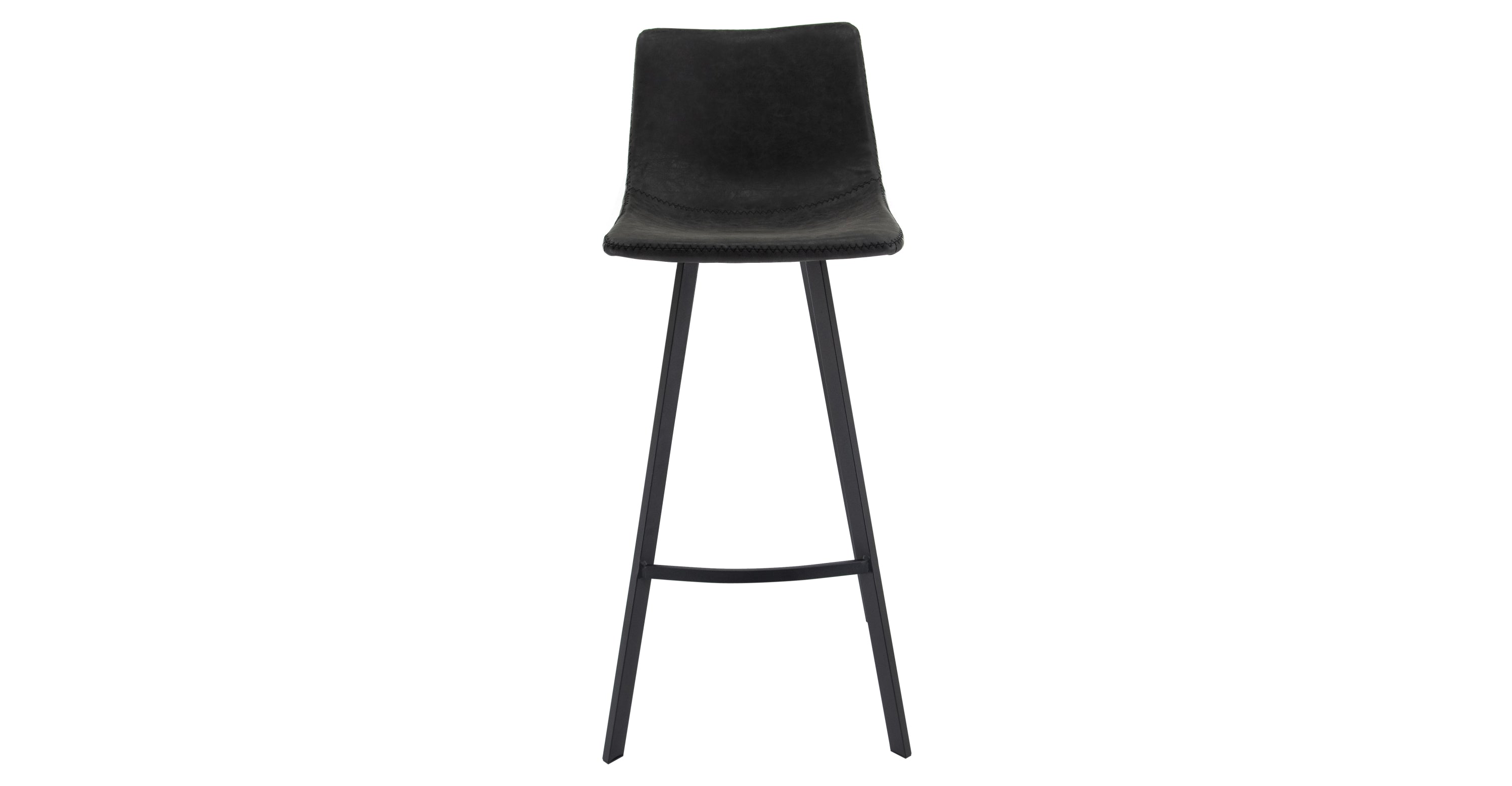 Elland Modern Upholstered Leather Bar Stool With Iron Legs & Footrest Charcoal Black