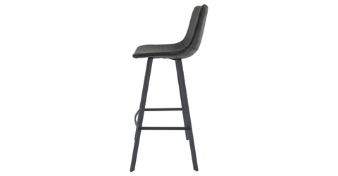 Elland Modern Upholstered Leather Bar Stool With Iron Legs & Footrest Charcoal Black