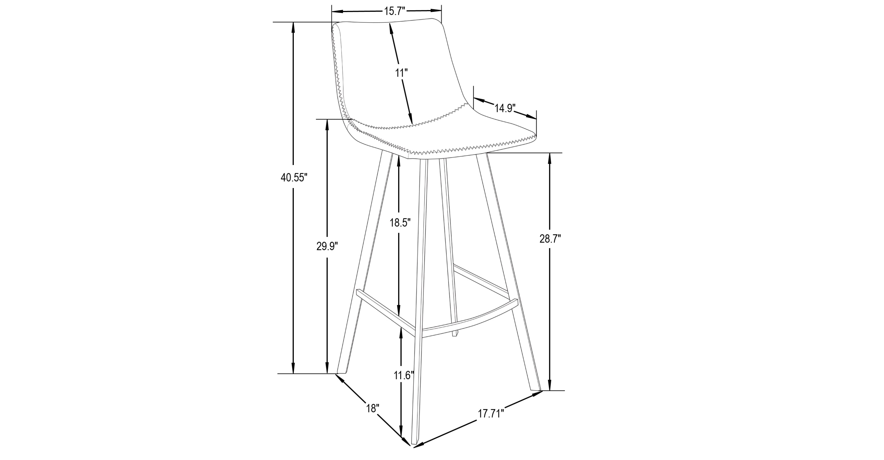 Elland Modern Upholstered Leather Bar Stool With Iron Legs & Footrest Charcoal Black