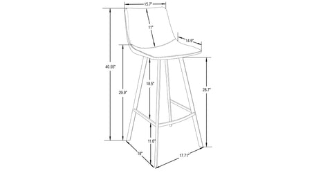 Elland Modern Upholstered Leather Bar Stool With Iron Legs & Footrest Charcoal Black