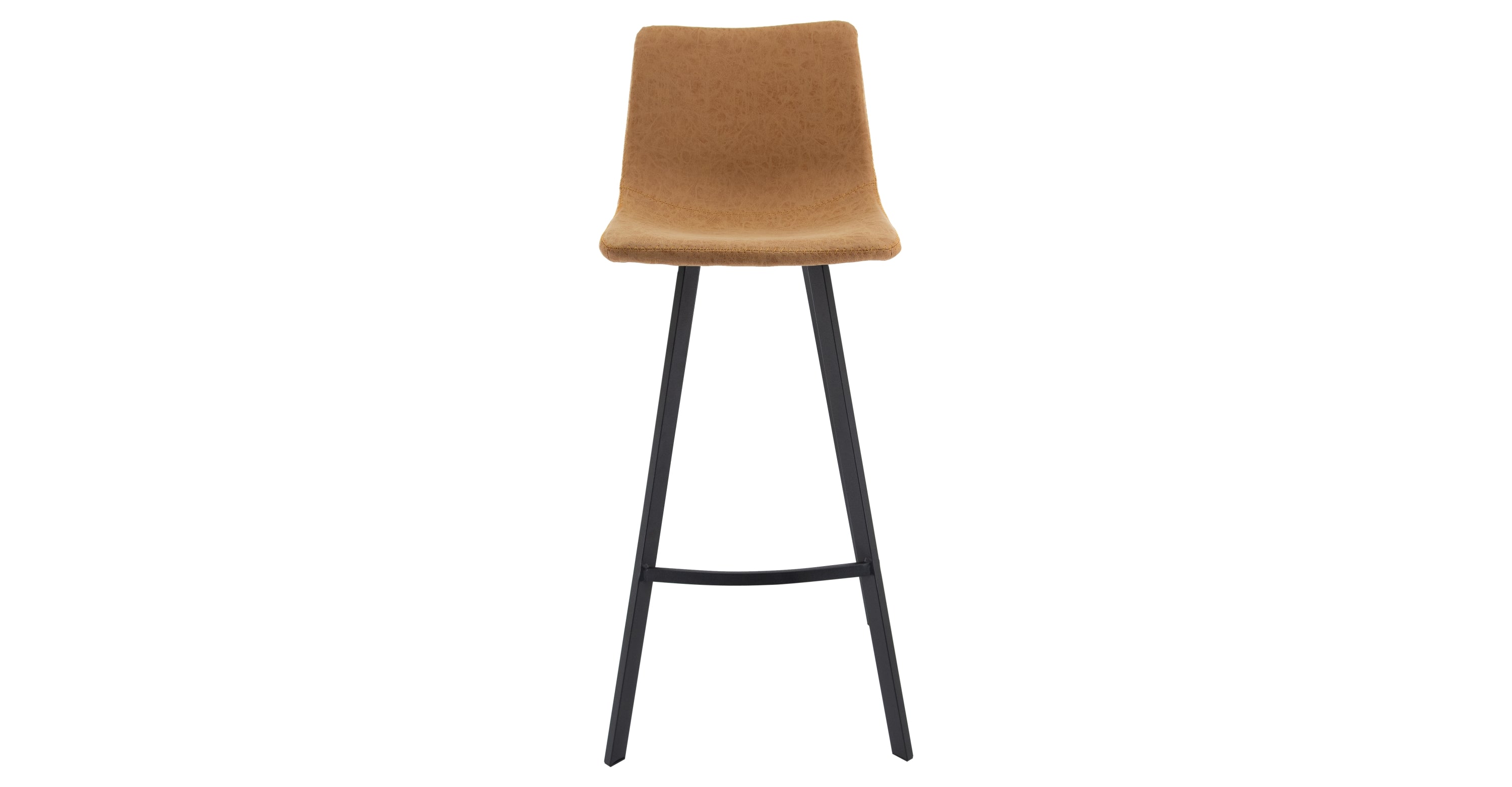 Elland Modern Upholstered Leather Bar Stool With Iron Legs & Footrest Light Brown