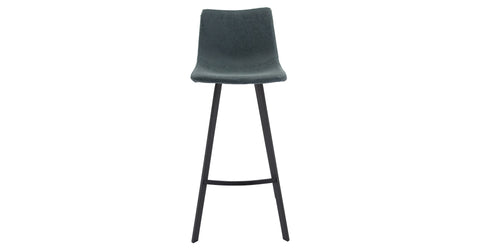 Elland Modern Upholstered Leather Bar Stool With Iron Legs & Footrest Peacock Blue