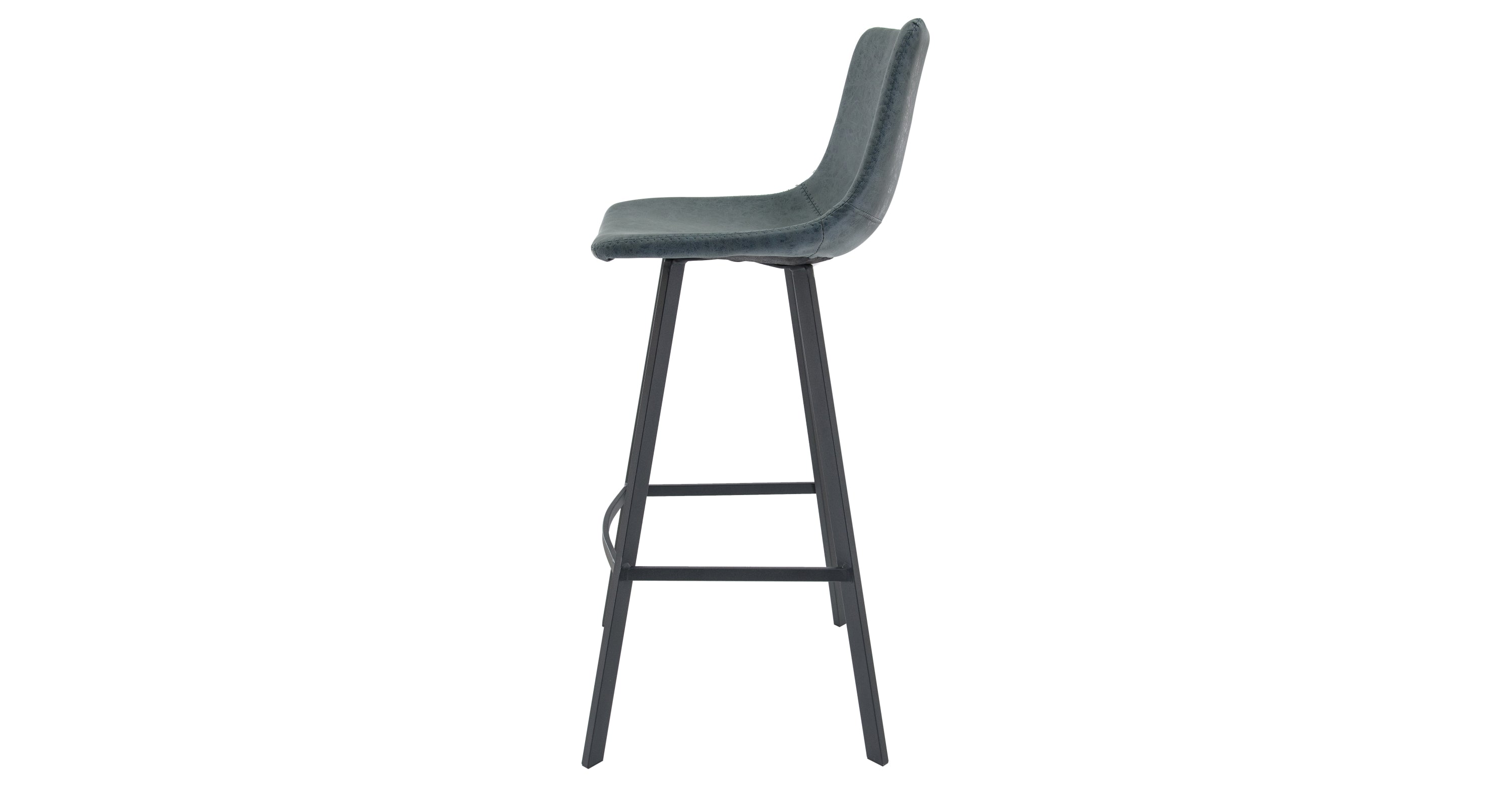 Elland Modern Upholstered Leather Bar Stool With Iron Legs & Footrest Peacock Blue