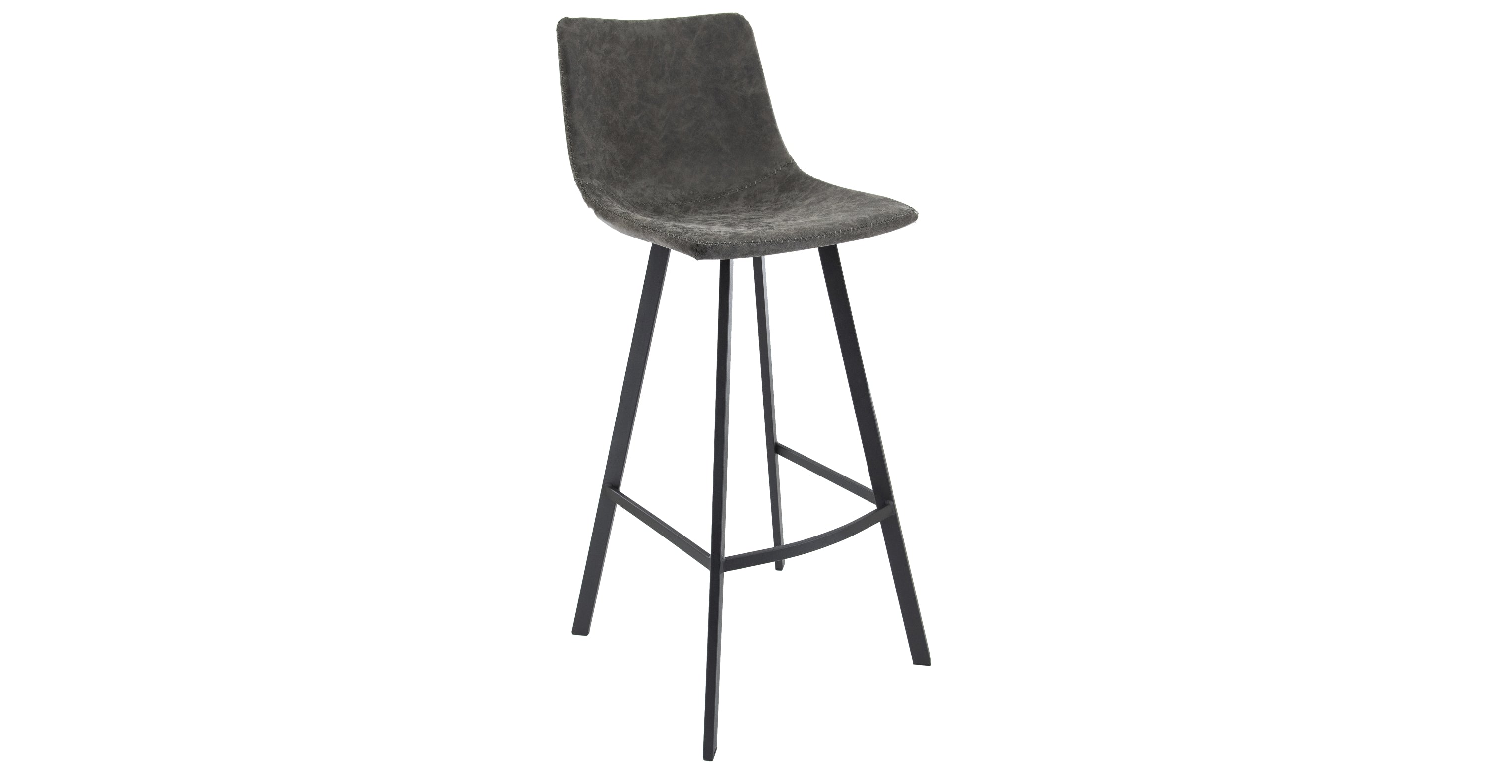 Elland Modern Upholstered Leather Bar Stool With Iron Legs & Footrest Grey