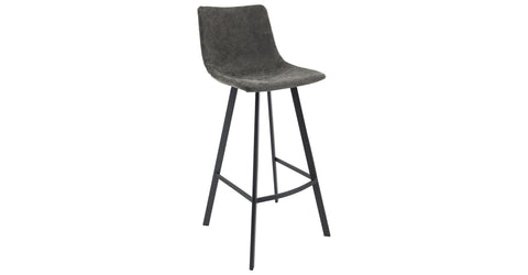 Elland Modern Upholstered Leather Bar Stool With Iron Legs & Footrest Grey