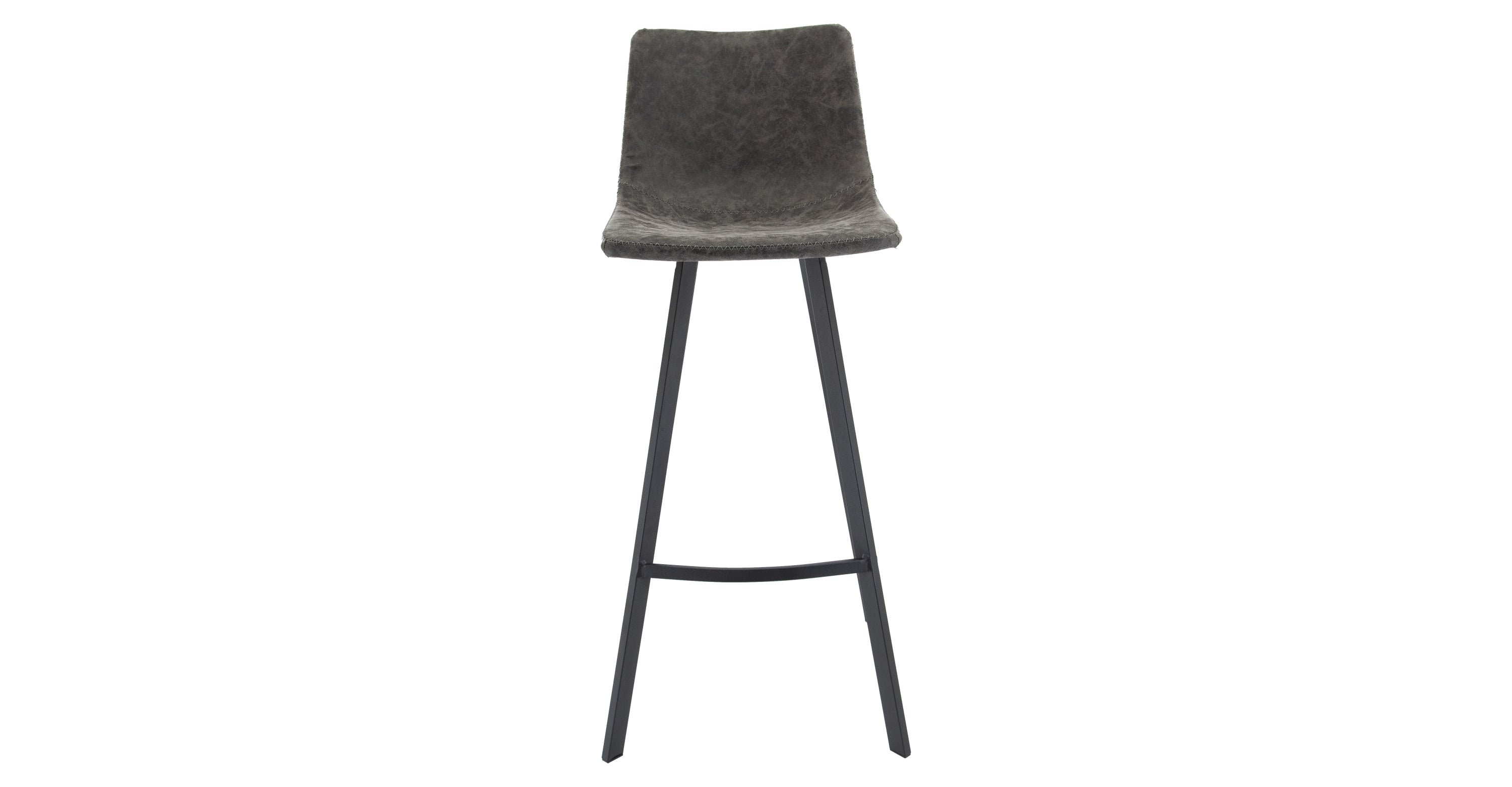 Elland Modern Upholstered Leather Bar Stool With Iron Legs & Footrest Grey