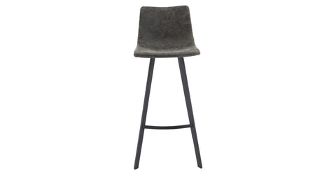 Elland Modern Upholstered Leather Bar Stool With Iron Legs & Footrest Grey