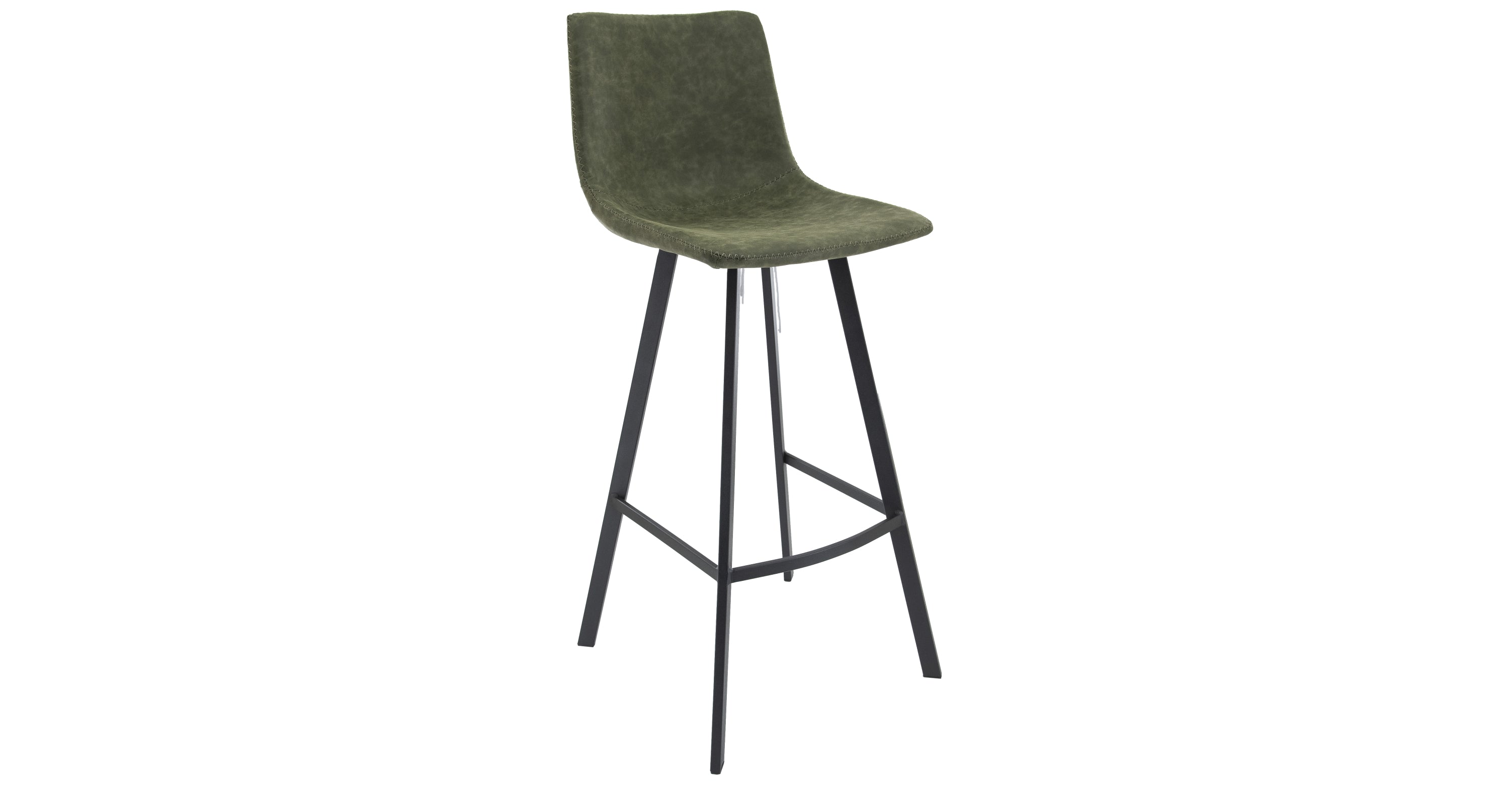 Elland Modern Upholstered Leather Bar Stool With Iron Legs & Footrest Olive Green