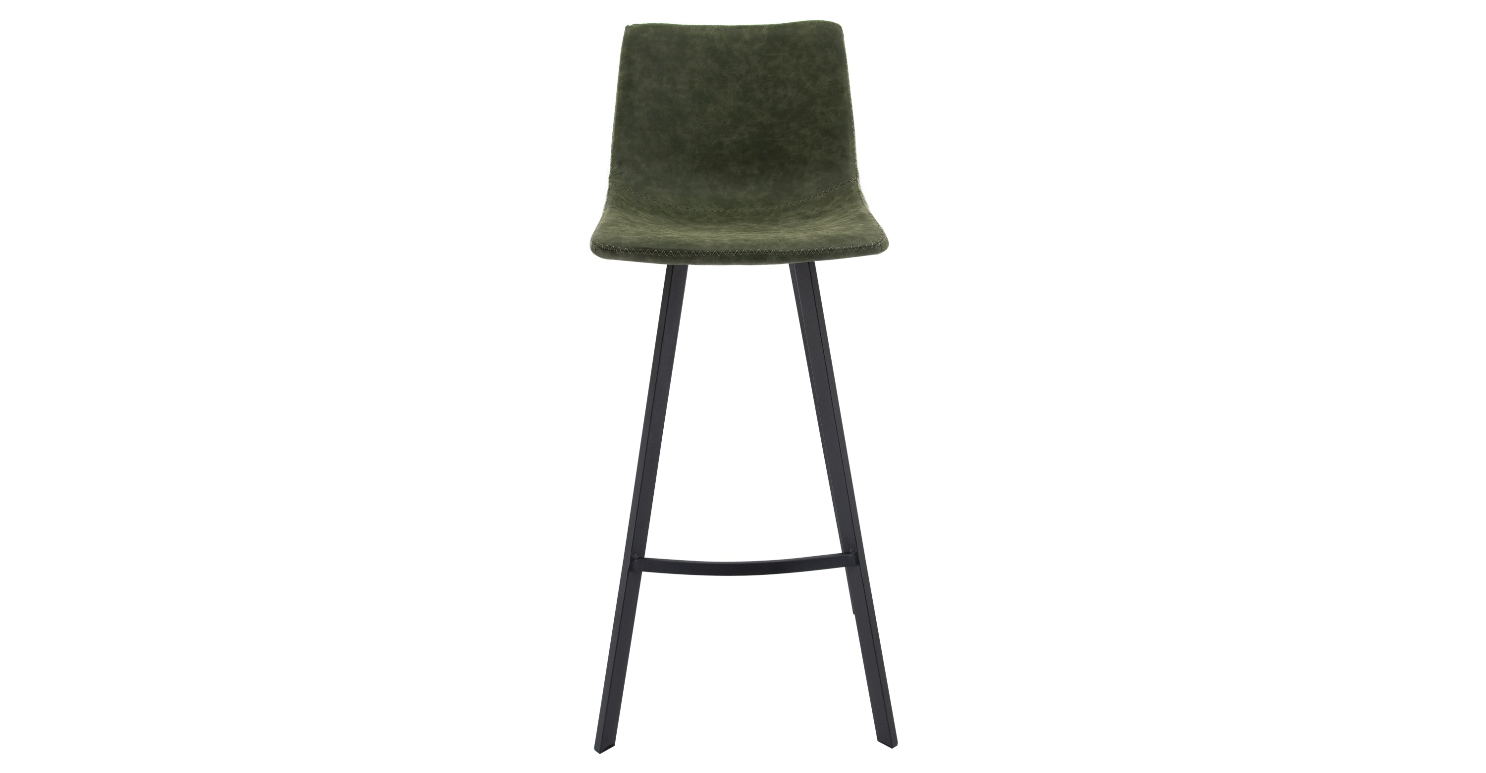 Elland Modern Upholstered Leather Bar Stool With Iron Legs & Footrest Olive Green