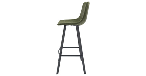 Elland Modern Upholstered Leather Bar Stool With Iron Legs & Footrest Olive Green